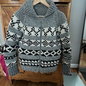 Cozy Gray and Black Knit Zip Cardigan